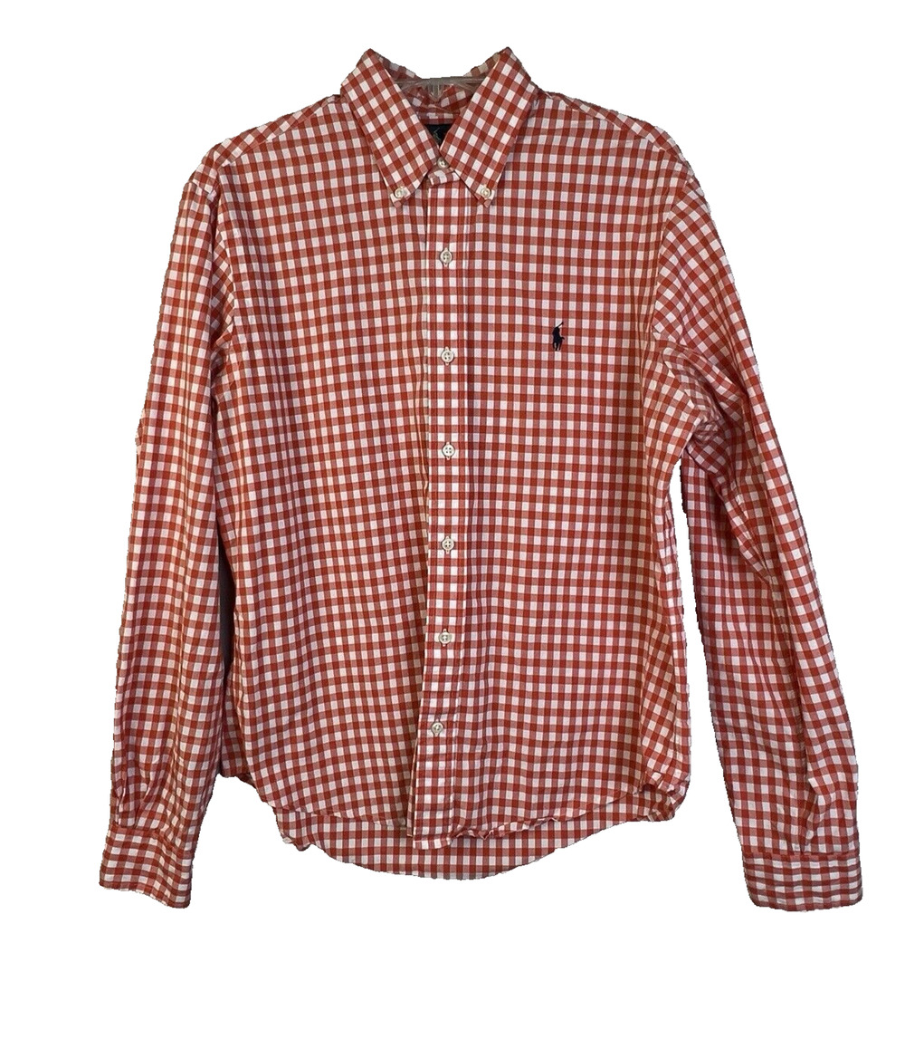 Ralph Lauren Button Front Shirt Men Mediium Soft Red Gingham Check Classic Fit